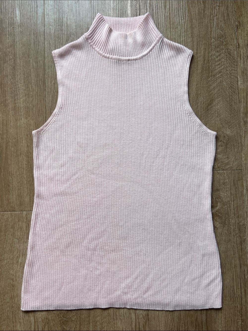 Dana Buchman Pale Pink Ribbed Sleeveless Mock Neck Sweater Vest Size Extra Large